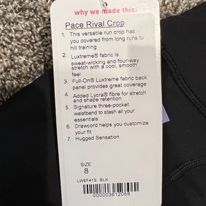 Lululemon NWT Pace Rival Crop - Size 8 -Black - Women's leggings